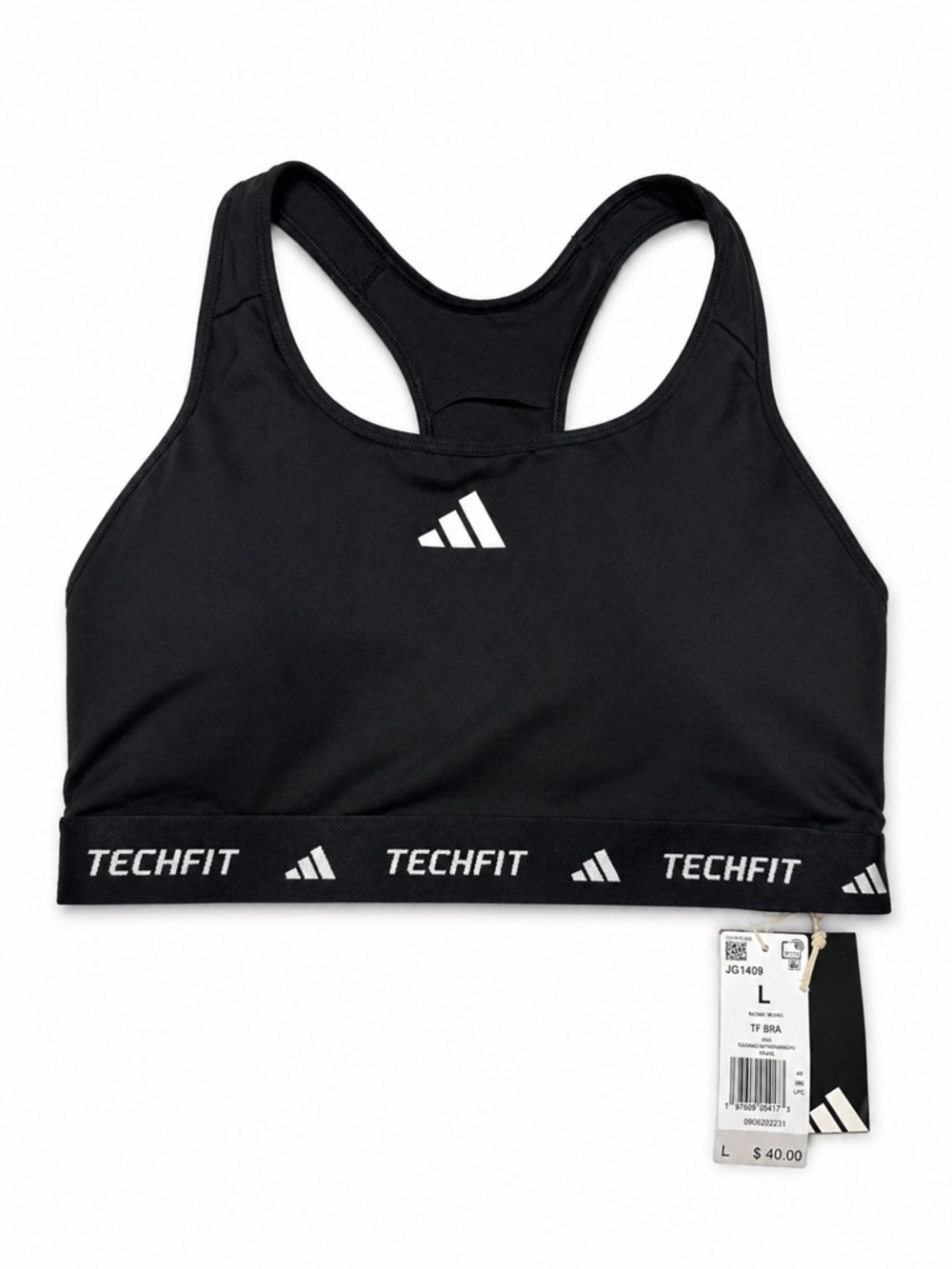 adidas Black Racerback Techfit Sports Bra with White Logo